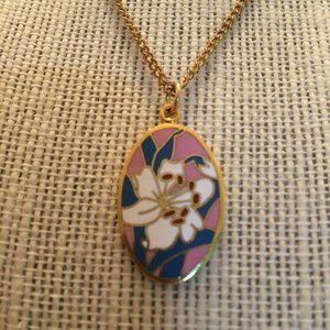 Vintage Necklace Cloisonne MultiColor Flower A1040